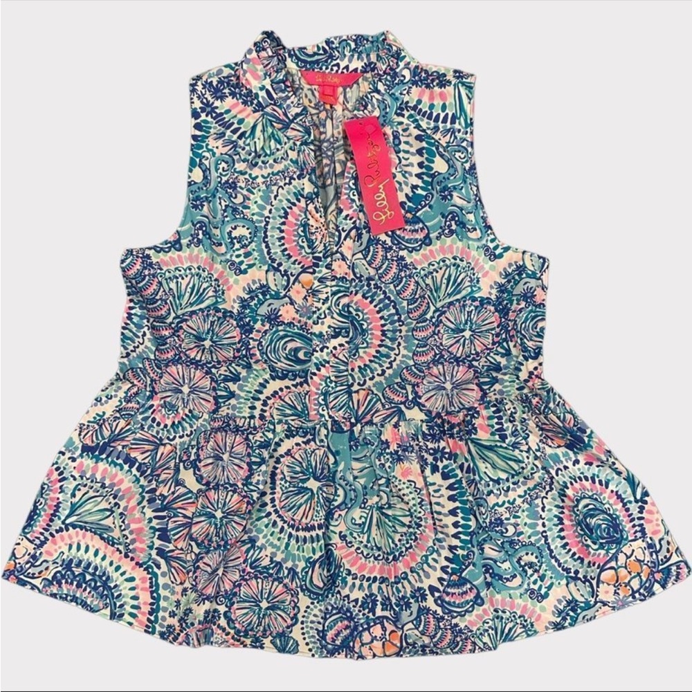 NWOT Lilly Pulitzer Novella Ruffle Hem Tank in “Blue Grotto”